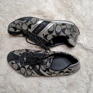 Coach Athletic Sneakers Monogram Grey/Tan/Black Worn Size 8 Women's